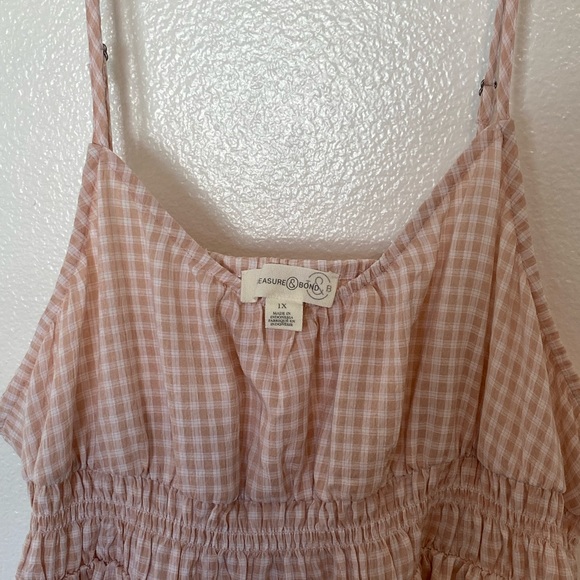 Treasure and Bond: Smocked Midi Dress In Pink Smoke Sarah Check (NWOT) - Picture 2 of 15